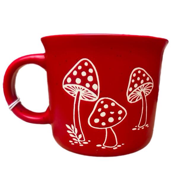 Red Speckled Mushroom Mug Ceramic Toadstool Cottagecore Boho Coffee Cup Mug Tea - Picture 1 of 5